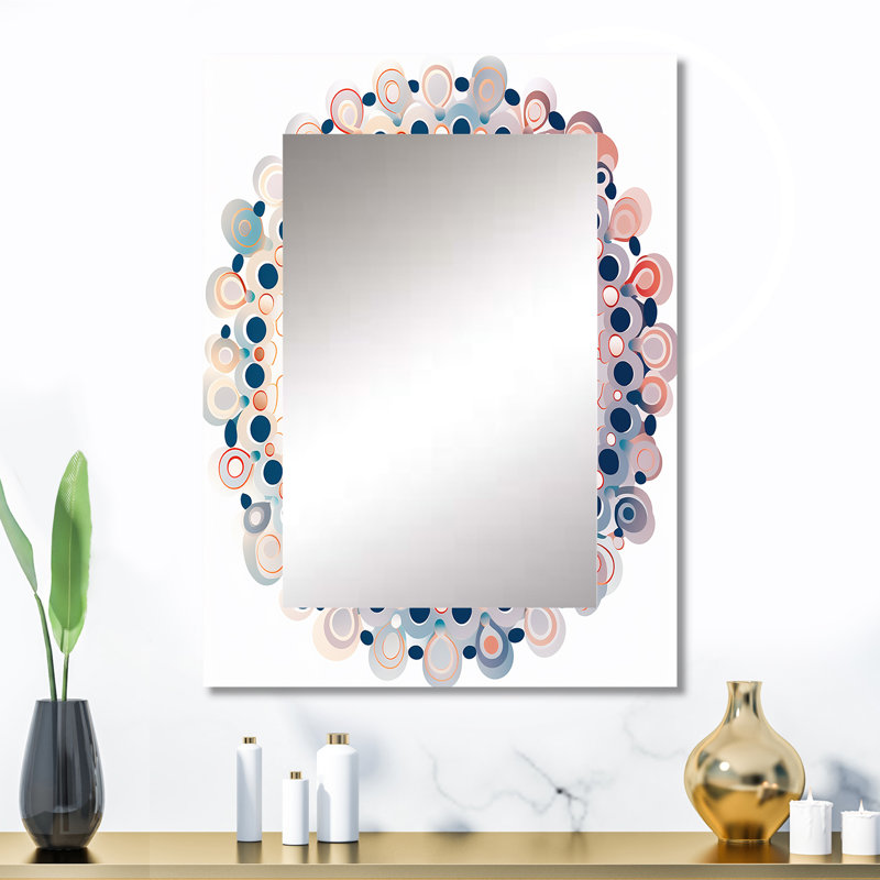 Boho Mandala In Retro Blue And Orange - Boho Mandala Decorative Mirror, Traditional Wall Mirror, Printed Metal Art, 32" x 24"