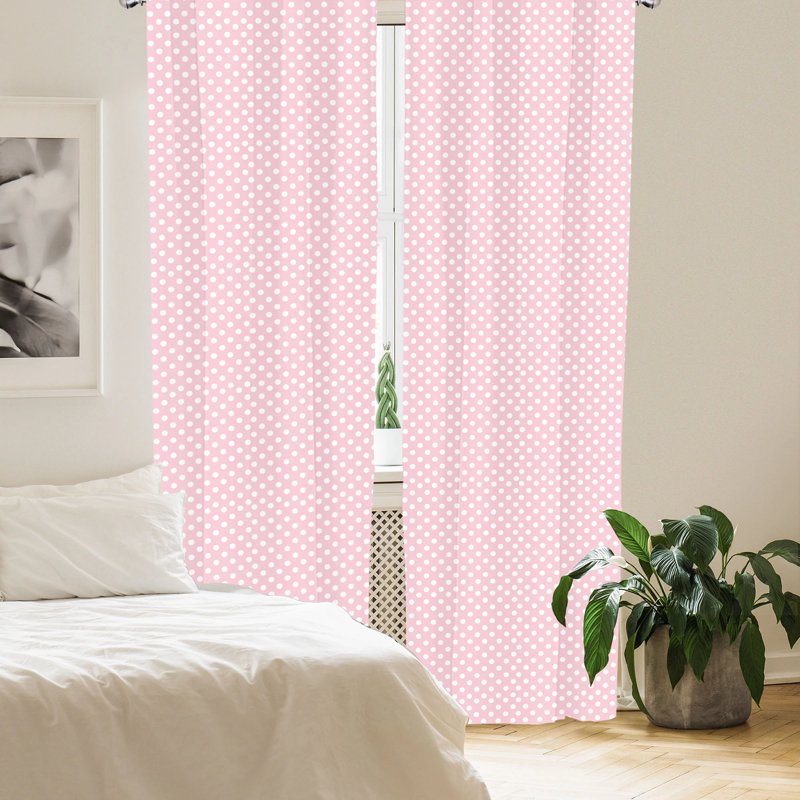 Polka Dots Semi-Sheer Rod Pocket Curtain Panels, 28" x 63", Pale Pink/White
