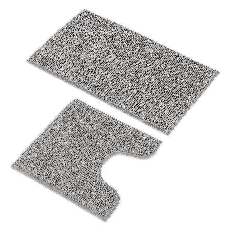 Ensemble de 2 tapis de salle de bain en chenille moelleux et moelleux, Gris