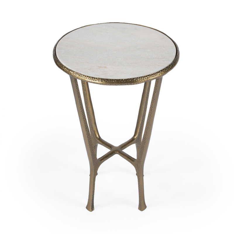 Flavio Metal & Stone Side Table, White