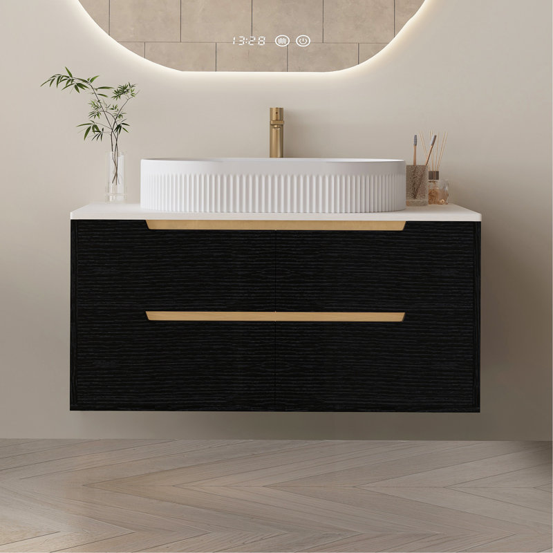 Meuble-lavabo de 36 pouces, autoportant ou fixé au mur avec lavabo intégré en céramique et tiroirs à fermeture en douceur