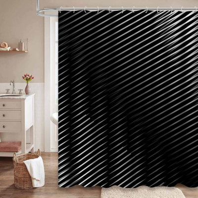 Rideau de douche rayé à rayures blanches avec 12 crochets