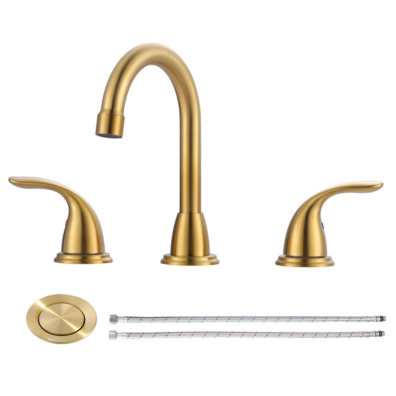 8 Inch Widespread Double Handle Bathroom Faucet With Pop-Up Drain Kit, Brushed Gold