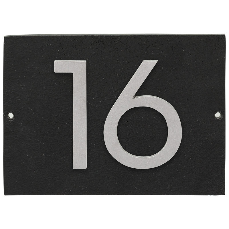 Floating 1-Line Wall Address Plaque, Brushed Aluminum, Black, Yes