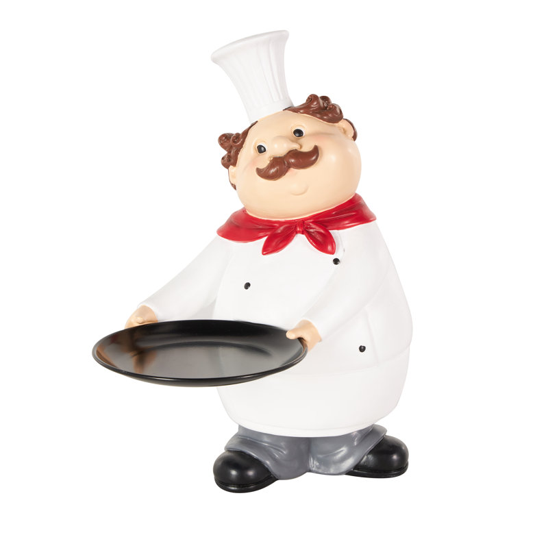 Cole And Grey Polystone Kitchen Decorative Figurine Chef Decorative Sculpture With Black Tray