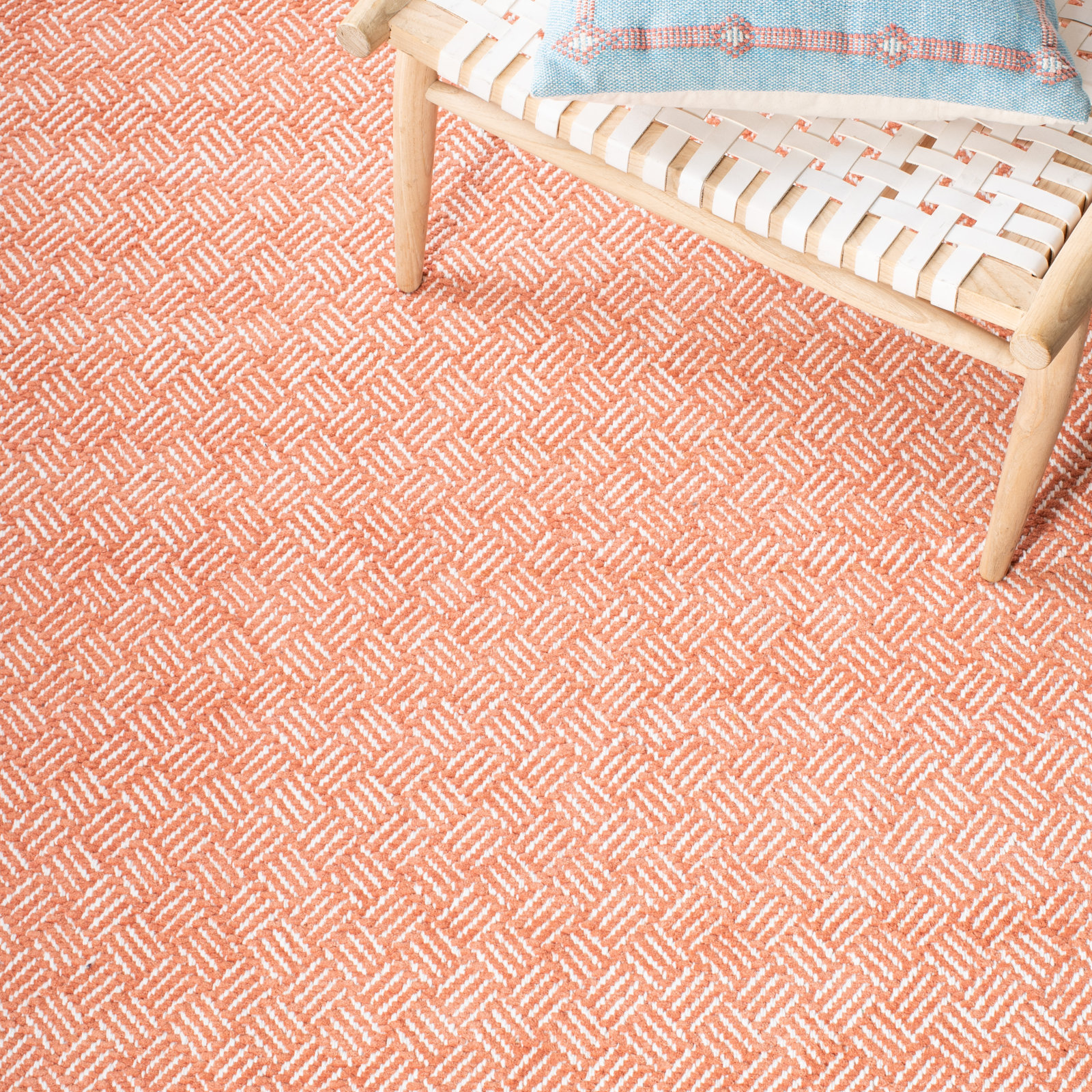 Evansdale Orange Hand-Woven Geometric Cotton Rug, Rectangle 8' x 10'