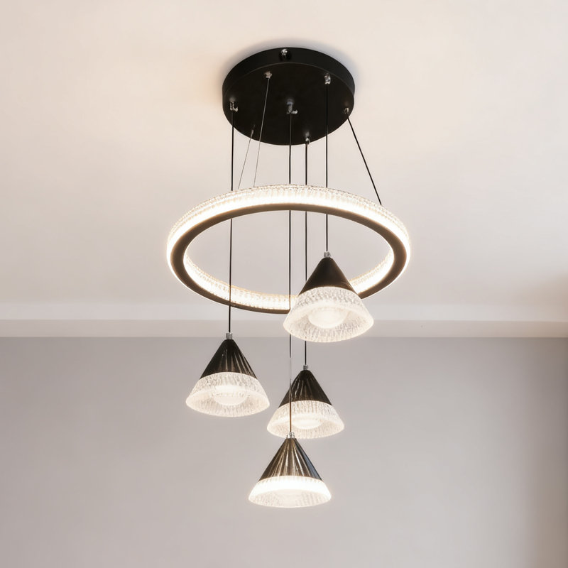 4-Light Black Cone Cluster Pendant