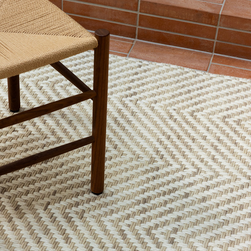 Wool Chevron Area Rug in Taupe, Rectangle 5'3" x 7'6"