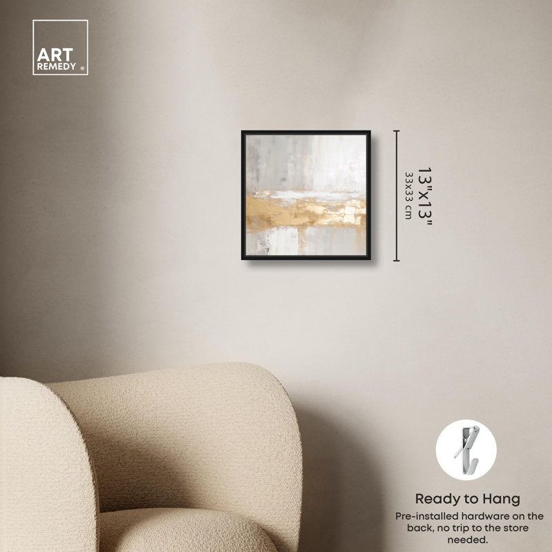 «Melted Gold Scape III» par Art Remedy, H 13 po x l 13 po, Noir, Cadre flottant