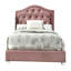 Élégant lit simple rose - tête de lit arquée, attrait luxueux pour la chambre à coucher avec pieds en bois et tissu, expérience de sommeil stable