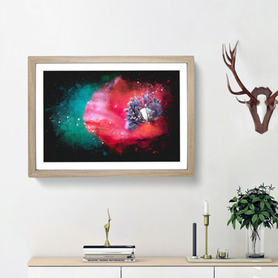 Eye Of A Red Poppy Flower Paint Splash - Framed Print