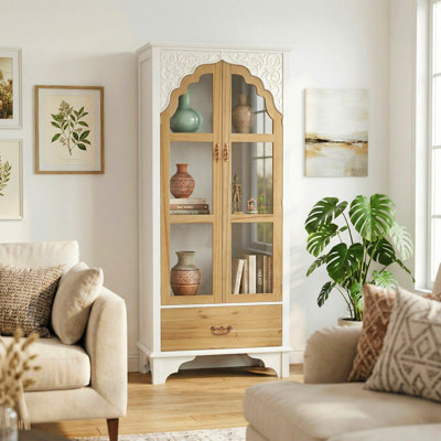 Display Cabinet With Tempered Glass Door And Exquisite Carvings