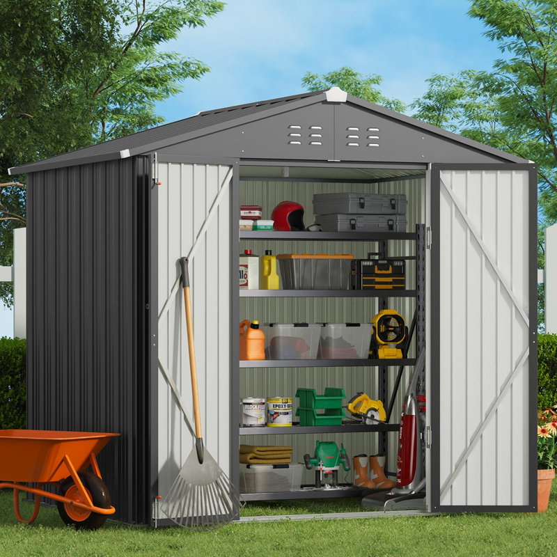 8 ft. Wx 6 ft. D Outdoor Metal Storage Shed, Dark Gray