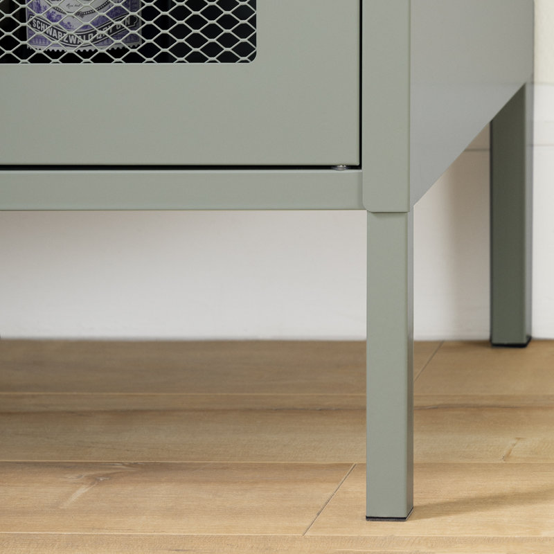 Sage Green Metal Mesh 2-Door Storage Cabinet with Adjustable Shelves