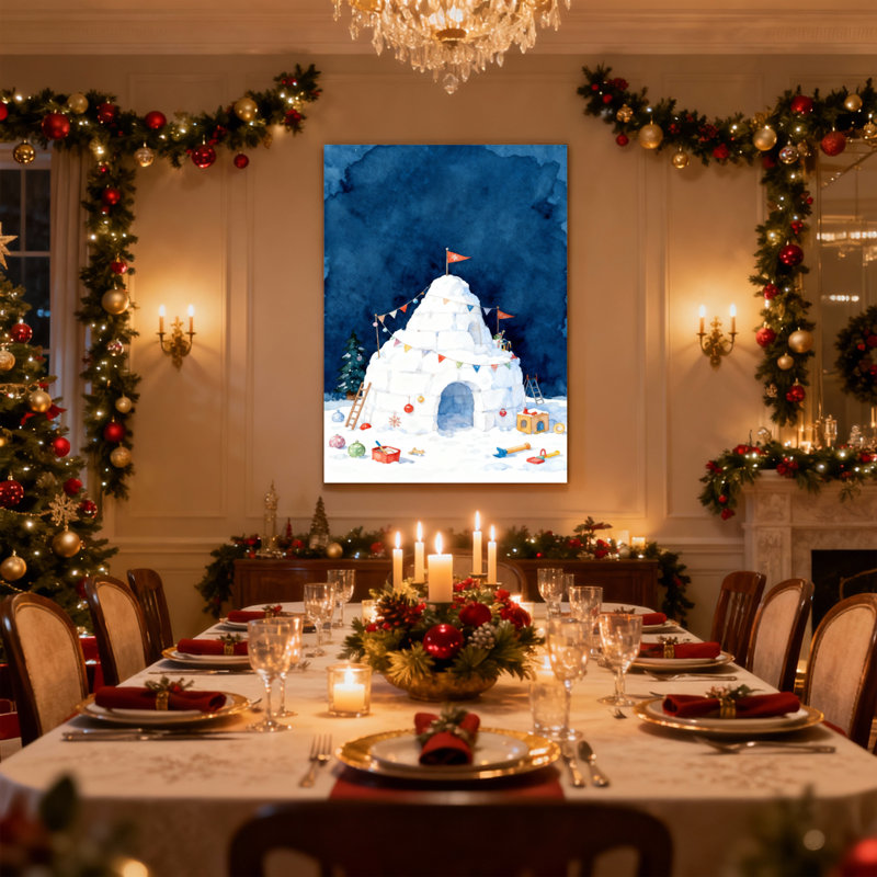 Ensemble de 3 impressions sur toile de Noël neige igloo avec drapeaux et jouets, H 30 po x l 20 po