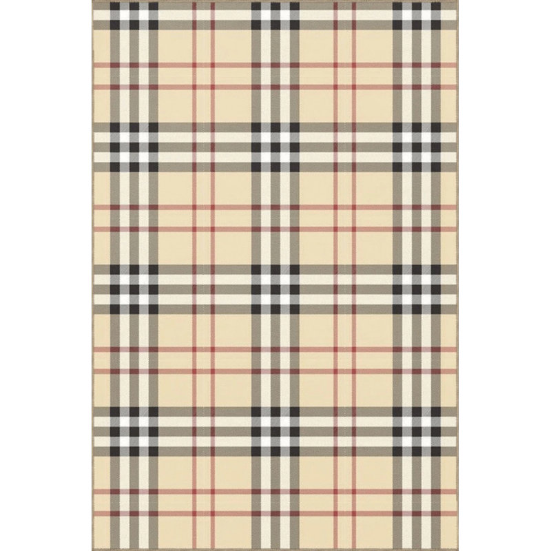Tapis décoratif moderne à motif géométrique rayé beige, Rectangle 2 pi 4 po x 4 pi