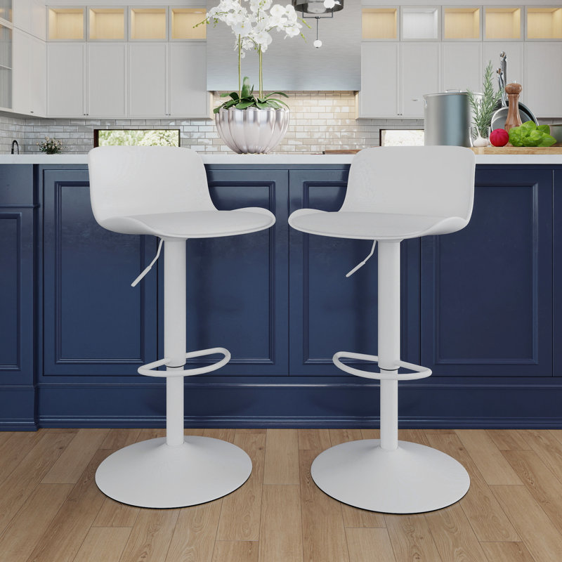 Alabama Swivel Upholstered Adjustable Height Counter Stool with Metal Frame, White