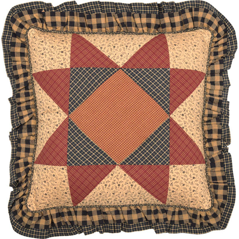 Maisie Patchwork Tan and Red Cotton Throw Pillow