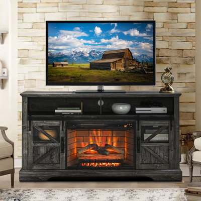 Fedra 60"" Electric Fireplace TV Stand Media Console For TVs Up To 70"" with Cabinet, Old Barn -  Gracie Oaks, 4BCD30B149F74D969B152FE498AB9307