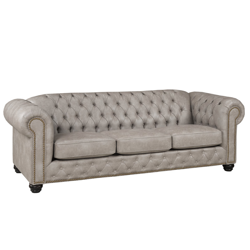 Canapé Chesterfield gris clair en similicuir Anim