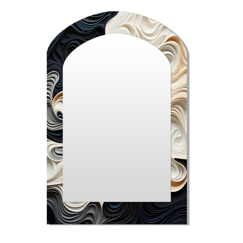 Noir blanc Opt Art Rhythmic Pulses II - Op Art, miroir asymétrique, miroir mural noir, impression sur métal, 43 po x 33 po