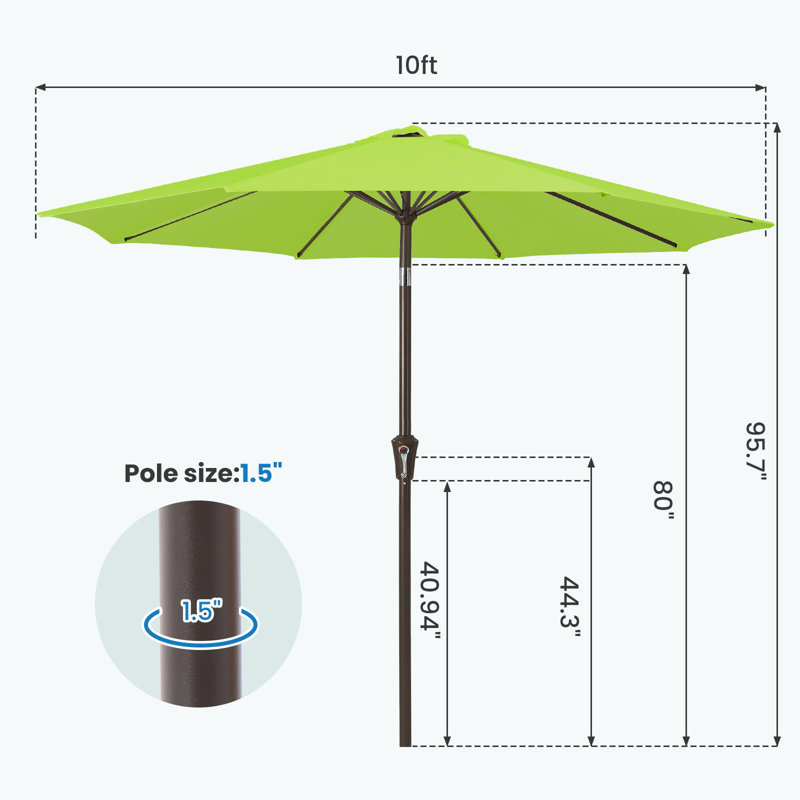 Parasol de marché inclinable Germar, Vert pomme, H 95,7 po x l 120 po x P 120 po