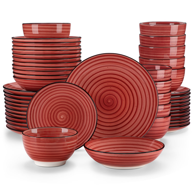Piece Stoneware Dinnerware Set - Service for 12, Red