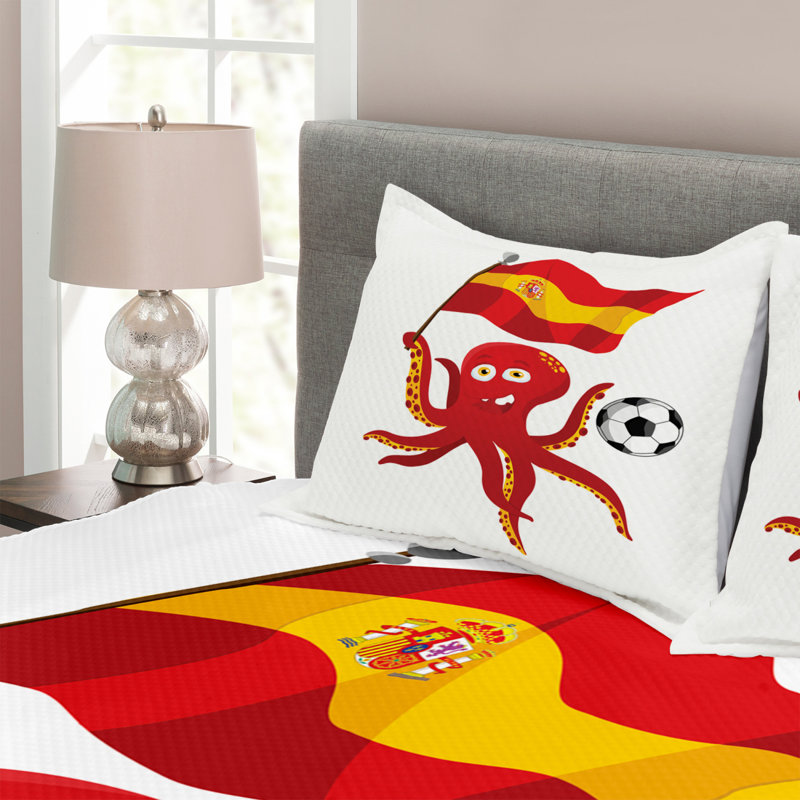 Red/Yellow/White Microfibre Bedspread, 220 x 264 cm