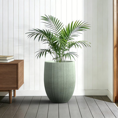 17in. Large Greyish Green Concrete Round Fluted Planter Pot Barrel-Style Plant Pot with Drainage Holes,Upgraded Interior