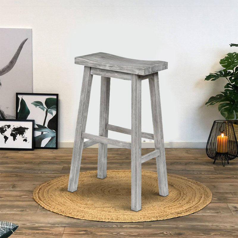 Tabouret de bar et de comptoir en bois massif Kaileah, Gris, Tabouret de bar (hauteur d'assise de 29,25 po)