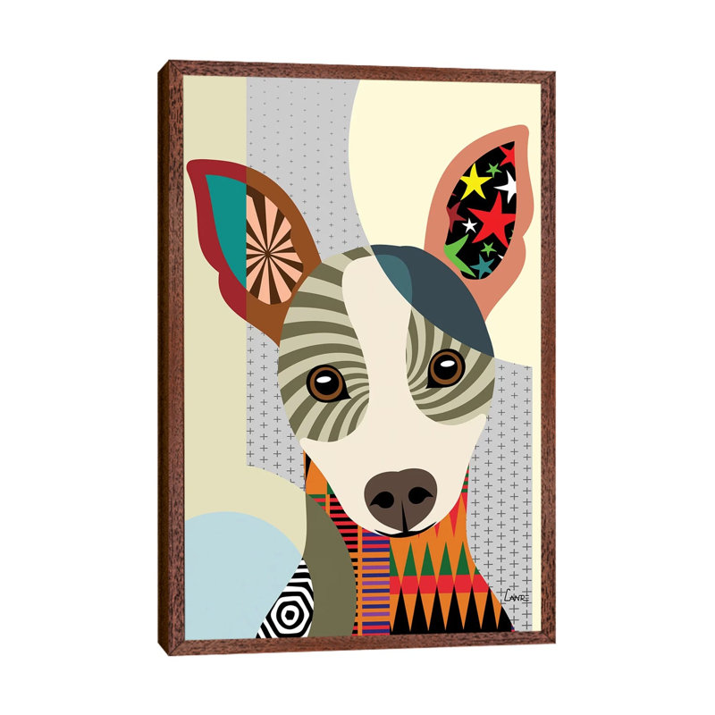 Rat Terrier - Painting on Canvas, 101.6 cm H x 66.04 cm W, Classic Brown Wood Framed