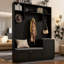 Portemanteau moderne 70 po avec banc rembourré, armoire à chaussures et porte-manteaux ON-TREND, organisateur de vestibule avec 2 armoires et 3 tablettes, noir / blanc-119740872