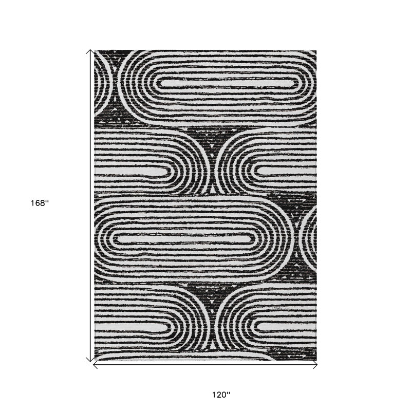 Tapis intérieur et extérieur lavable abstrait noir et blanc 10 pi x 14 pi HomeRoots