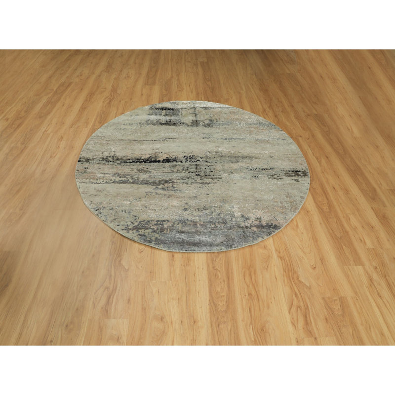 Tapis bleu / beige noué à la main de conception unique 6 pi Friedemann