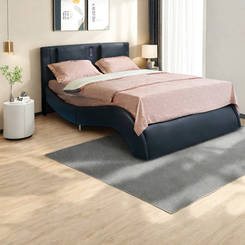Très grand lit multifonctionnel, similicuir en bois aggloméré noir, luxe moderne