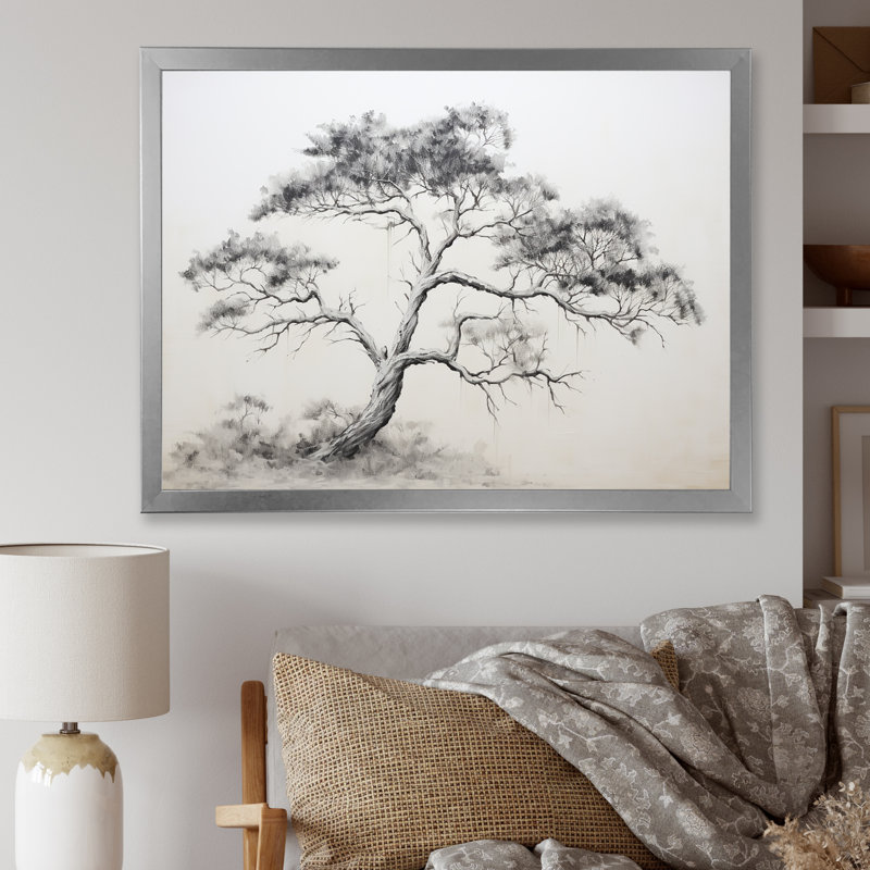 Minimalisme, pin blanc, rêve III sur toile, Cadre simple argenté, H 16 po x l 32 po x P 1 po