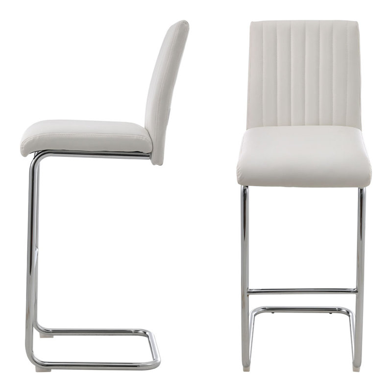 Bowne Faux Leather Breakfast Bar Chairs Upholstered Modern Chairs, White