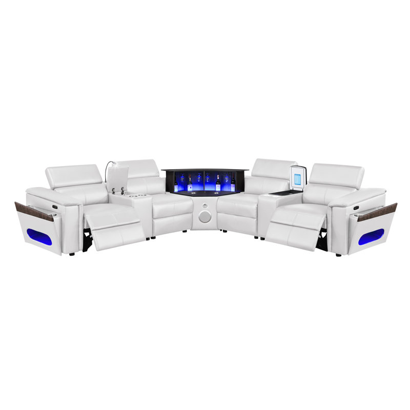 Smart Lounge Luxury Power Reclining Sectional Sofa with LED Reading Light Console and Built-In Fridge Console, USB & Wireless Charging