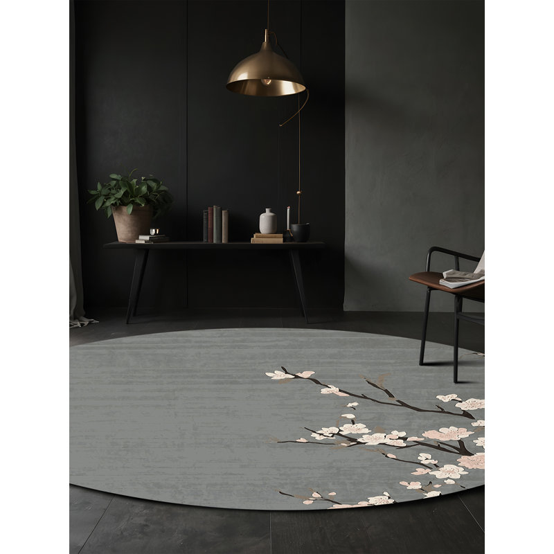 Machine Washable Gray Area Rug, Round 3'