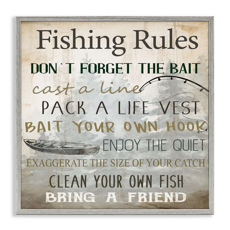 «Fishing Rules Rustic List», estampe numérique, conception de Kim Allen, H 24 po x l 24 po, Gris