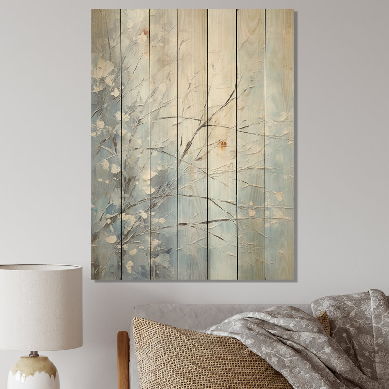 «White Winter Tree Tranquility I - Winter Landscape on Wood Print», H 20 po x l 10 po