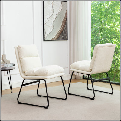 Milos Contemporary Upholstered Dining Chairs, Set of 2, Vanilla White