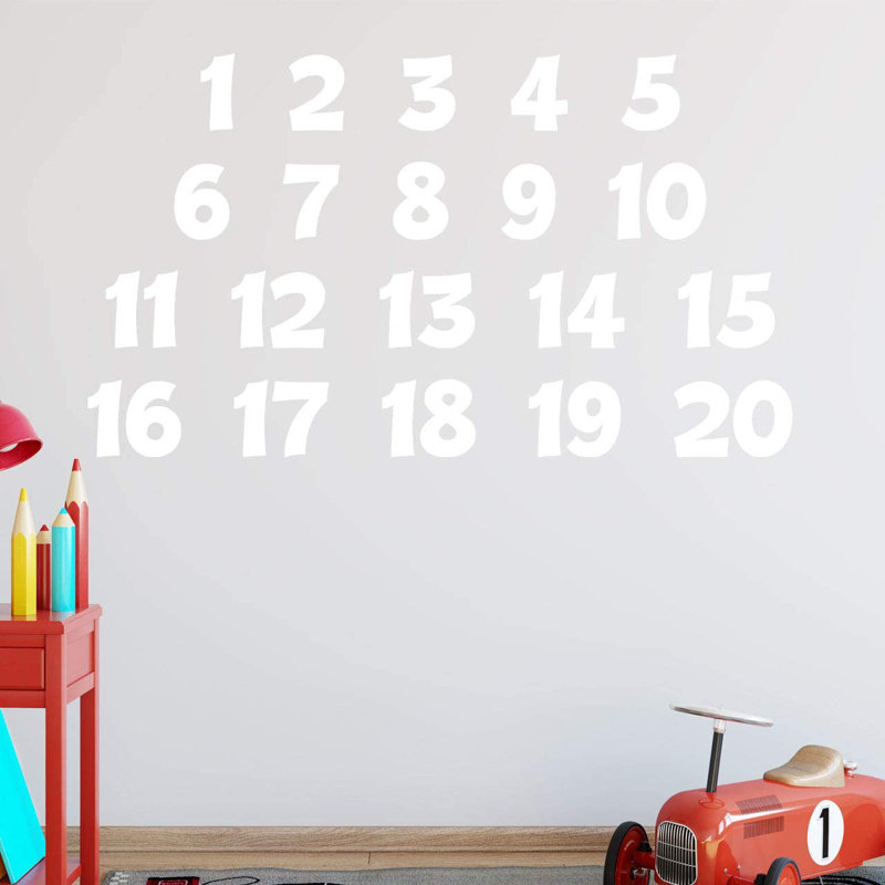 Décalcomanie murale chiffres pour enfants, H 17,5 po x l 31 po x P 0,5 po, Blanc
