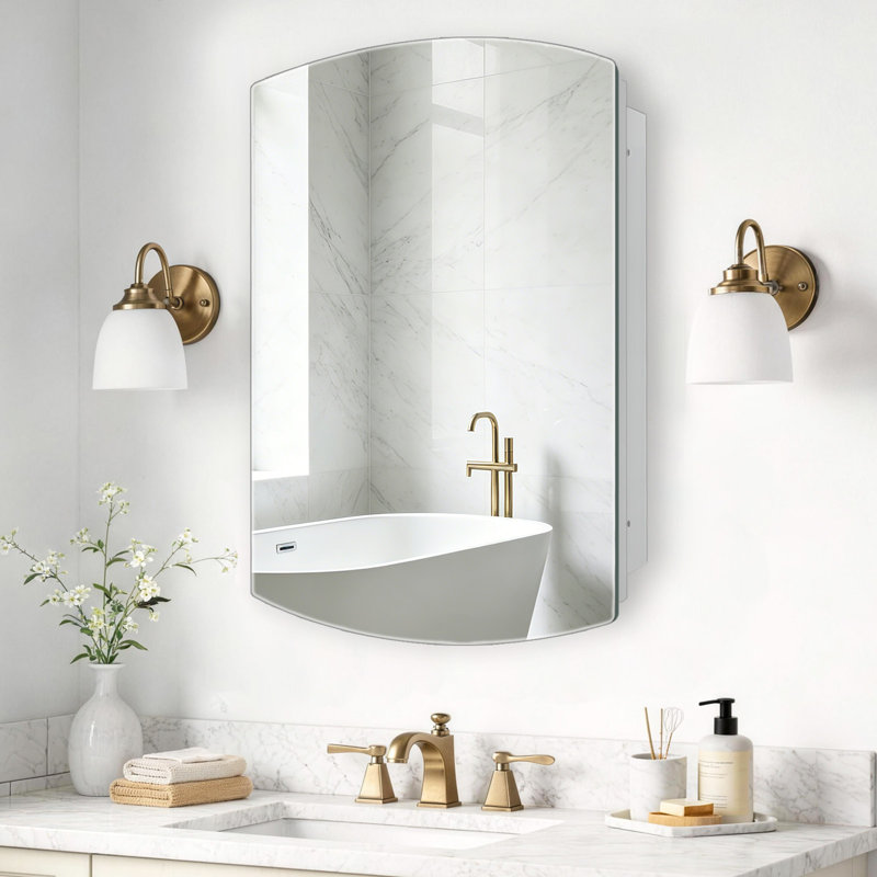 Medicine Cabinet with Storage,Surface or Recessed Mount Bathroom Cabinet with Adjustable Shelves,No Assembly