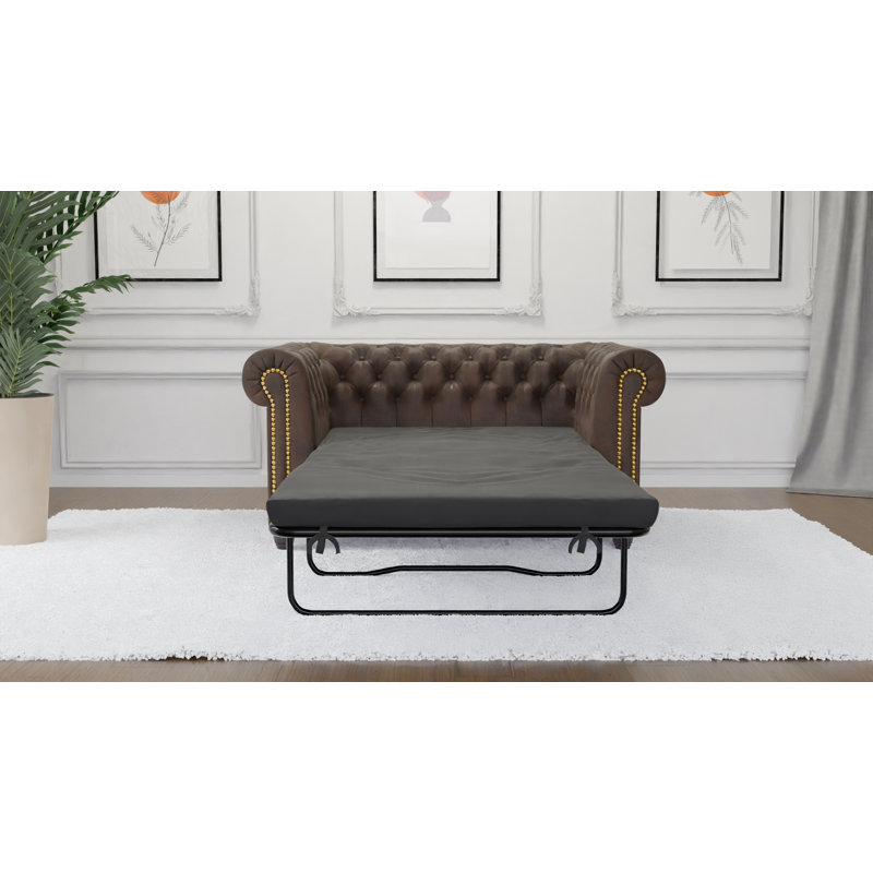 Chesterfield Friedrich 2 Seater Sofa with Sleeping Function Made of Vintage Look Microfibre with Solid Wood Legs, Dark Brown