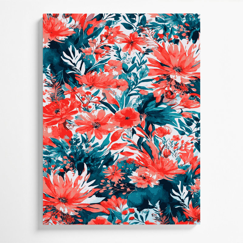 Aquarelle, art floral sur toile rouge 26, H 14 po x l 11 po