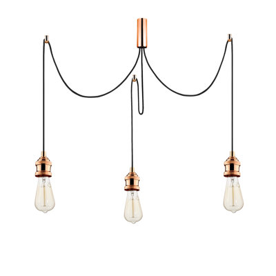 Nostalgia Glam Chandelier, Adjustable Height, Copper Finish | 40W Max, 3 x E27 Sockets | 37.8 x 2.4 x 40.2 inches | Metal Body, Base Plate 6.3 inches Diameter | Perfect for Living Room & Dining Room Decor, Elegant Lighting Solution