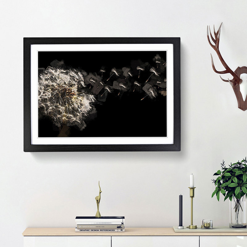 Dandelion Seeds in Flight in Abstract - Picture Frame Graphic Art Print, Black Framed, 36cm H x 48cm W x 2cm D