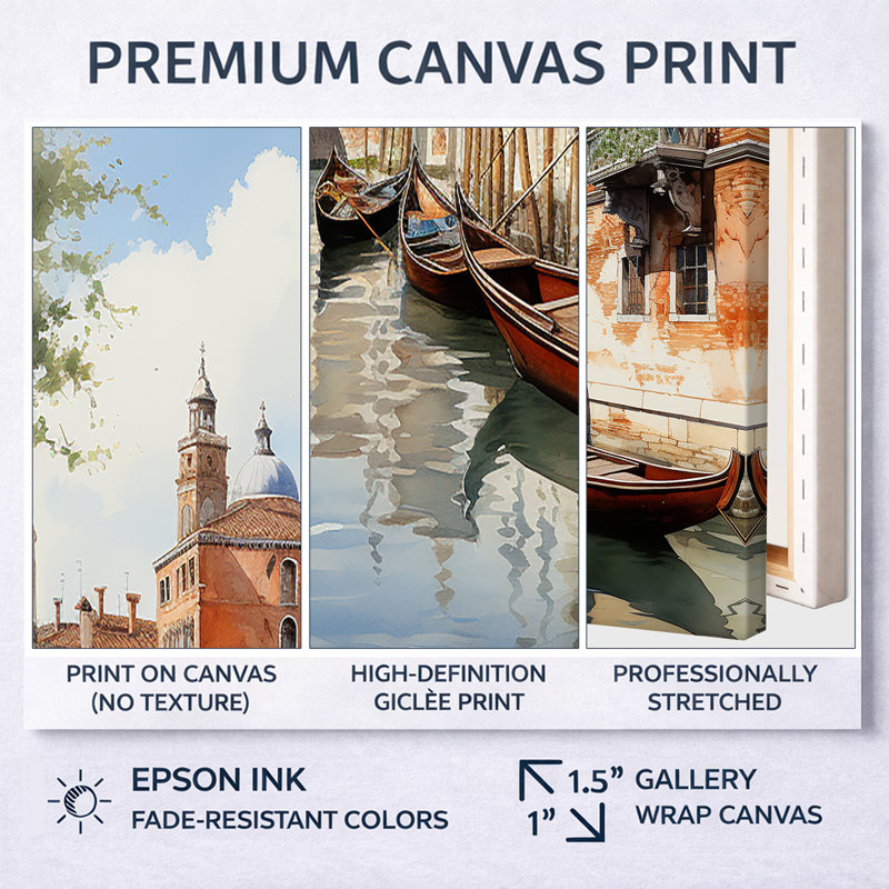 Italy Venetian Canals I On Canvas Print, Floater Framed Print, 34" H x 44" W, Black