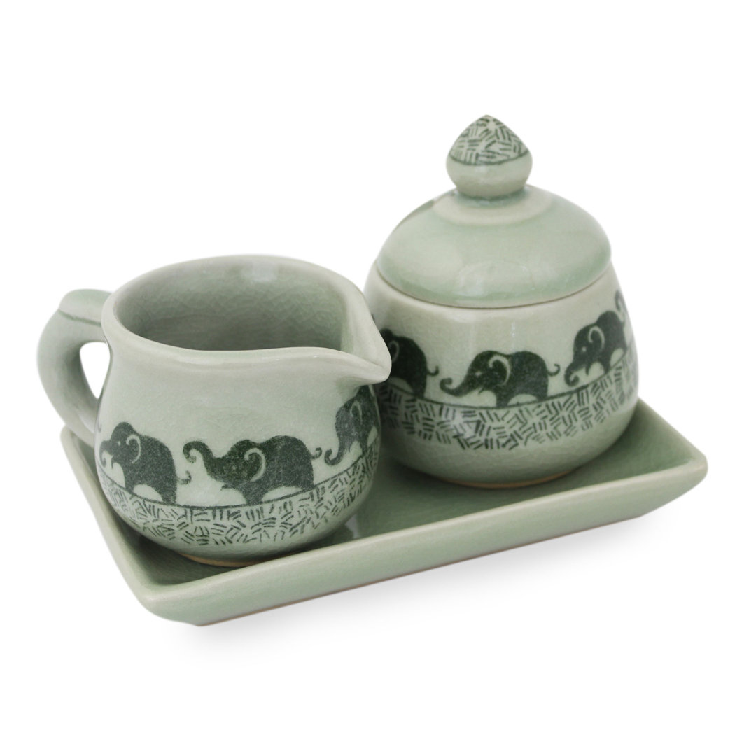Ceramic Sugar And Creamer Set with Lid Bungalow Rose